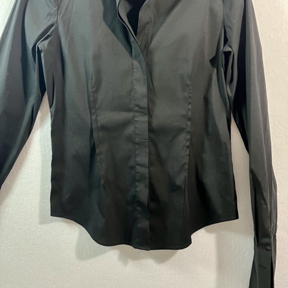 Theory Women's Small Fitted Black Blouse French Cuff Long Sleeve Cotton Blend - Picture 2 of 9